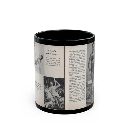 Terry Moore #457 - 66 PHOTOGRAPHS OF Terry MOORE U.K. Pocket Mag. Pages 44 & 45 (Vintage Female Icon) Black Coffee Mug 11oz - Go Mug Yourself
