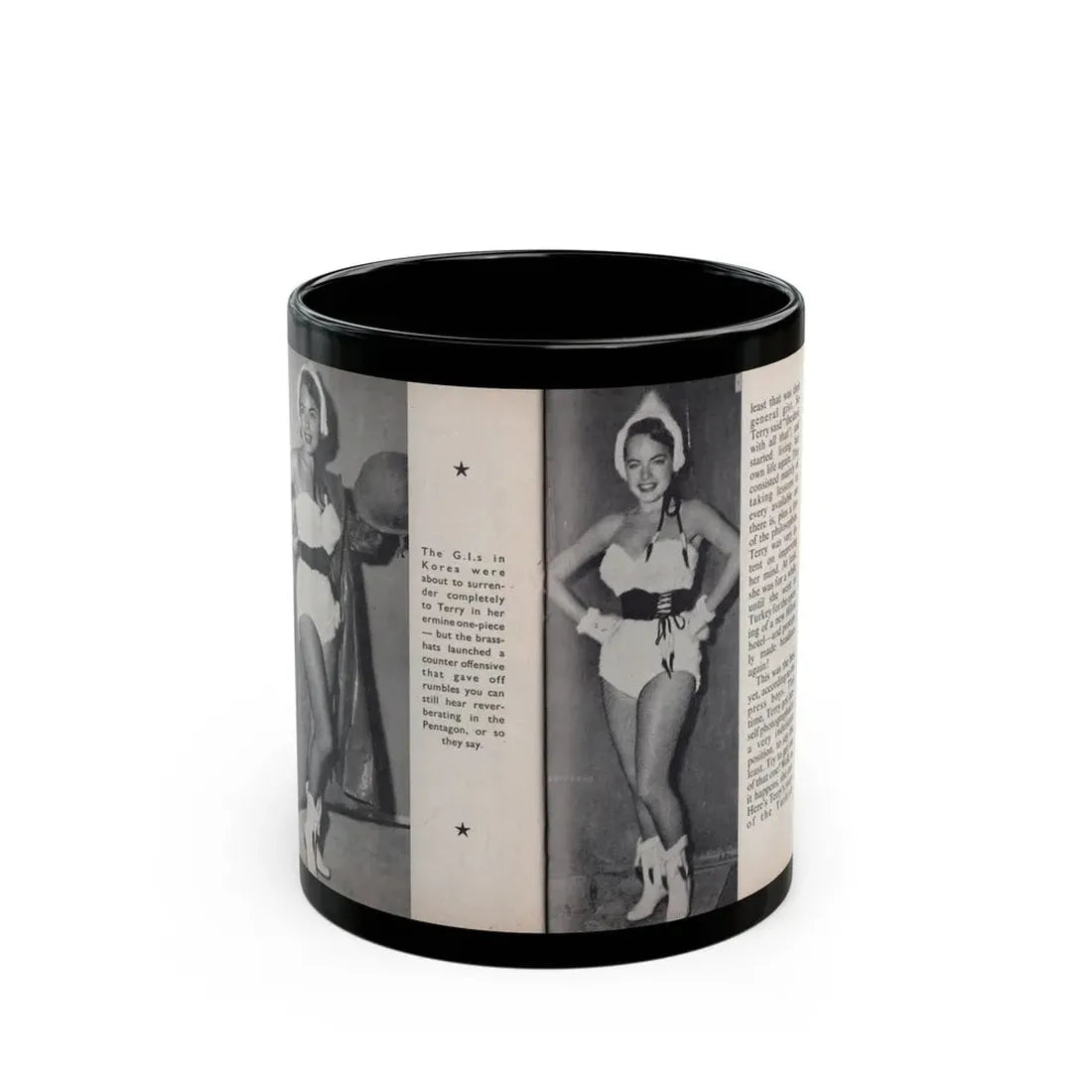 Terry Moore #458 - 66 PHOTOGRAPHS OF Terry MOORE U.K. Pocket Mag. Pages 46 & 47 (Vintage Female Icon) Black Coffee Mug 11oz - Go Mug Yourself