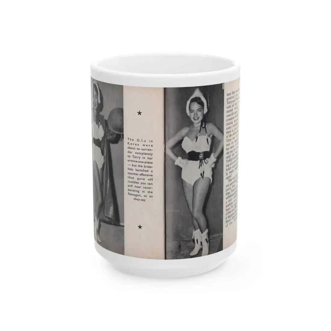 Terry Moore #458 - 66 PHOTOGRAPHS OF Terry MOORE U.K. Pocket Mag. Pages 46 & 47 (Vintage Female Icon) White Coffee Mug 15oz - Go Mug Yourself