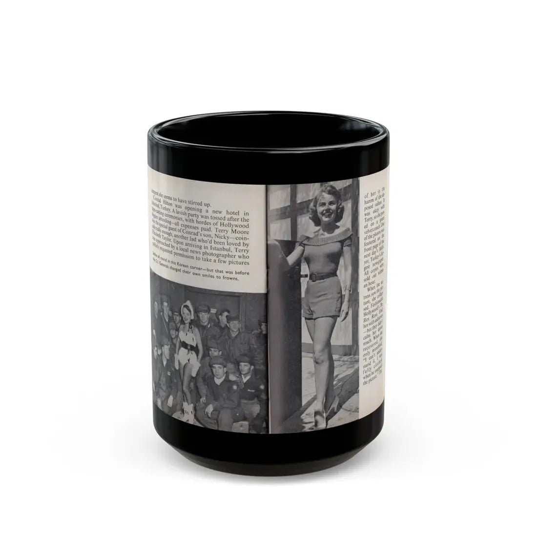 Terry Moore #459 - 66 PHOTOGRAPHS OF Terry MOORE U.K. Pocket Mag. Pages 48 & 49 (Vintage Female Icon) Black Coffee Mug 15oz - Go Mug Yourself