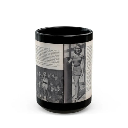 Terry Moore #459 - 66 PHOTOGRAPHS OF Terry MOORE U.K. Pocket Mag. Pages 48 & 49 (Vintage Female Icon) Black Coffee Mug 15oz - Go Mug Yourself