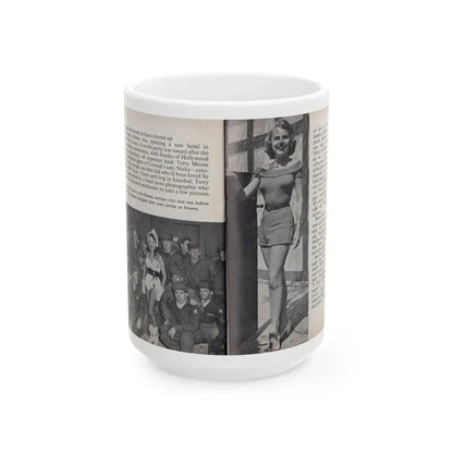 Terry Moore #459 - 66 PHOTOGRAPHS OF Terry MOORE U.K. Pocket Mag. Pages 48 & 49 (Vintage Female Icon) White Coffee Mug 15oz - Go Mug Yourself