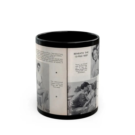 Terry Moore #460 - 66 PHOTOGRAPHS OF Terry MOORE U.K. Pocket Mag. Pages 50 & 51 (Vintage Female Icon) Black Coffee Mug 11oz - Go Mug Yourself