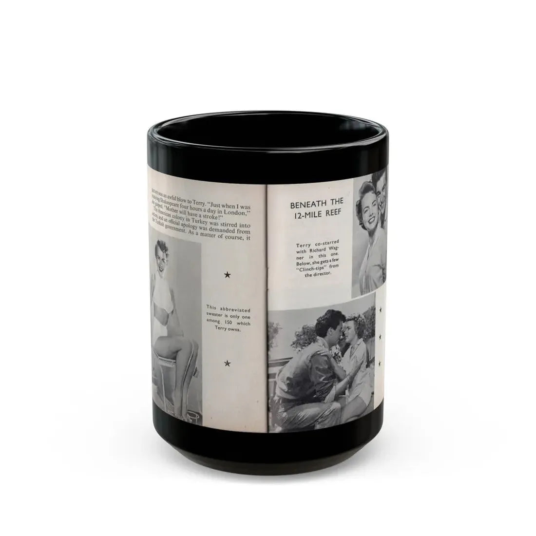 Terry Moore #460 - 66 PHOTOGRAPHS OF Terry MOORE U.K. Pocket Mag. Pages 50 & 51 (Vintage Female Icon) Black Coffee Mug 15oz - Go Mug Yourself