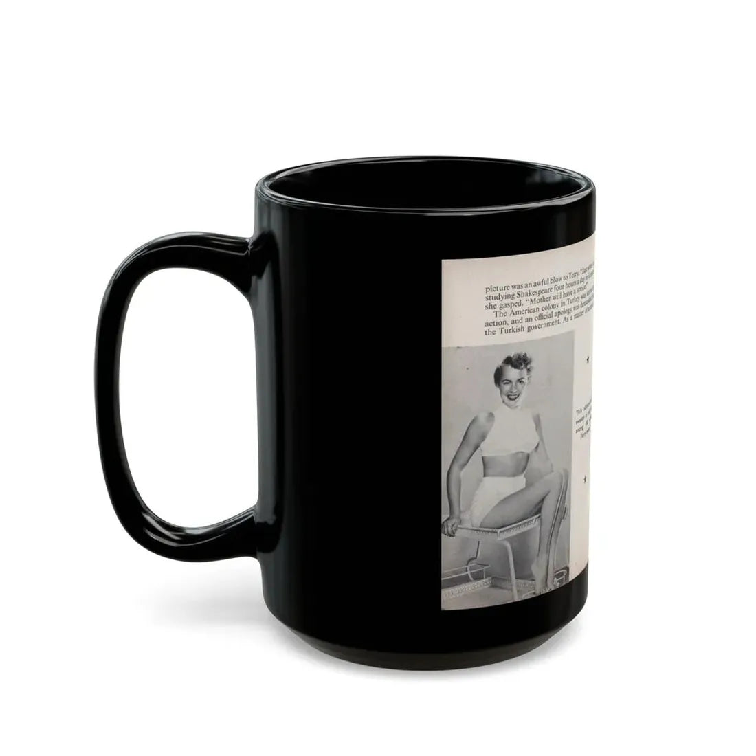 Terry Moore #460 - 66 PHOTOGRAPHS OF Terry MOORE U.K. Pocket Mag. Pages 50 & 51 (Vintage Female Icon) Black Coffee Mug - Go Mug Yourself