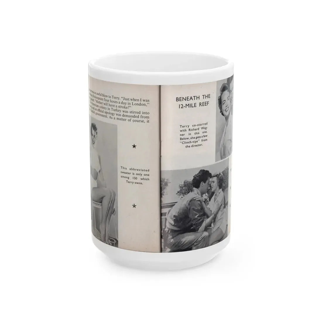 Terry Moore #460 - 66 PHOTOGRAPHS OF Terry MOORE U.K. Pocket Mag. Pages 50 & 51 (Vintage Female Icon) White Coffee Mug 15oz - Go Mug Yourself