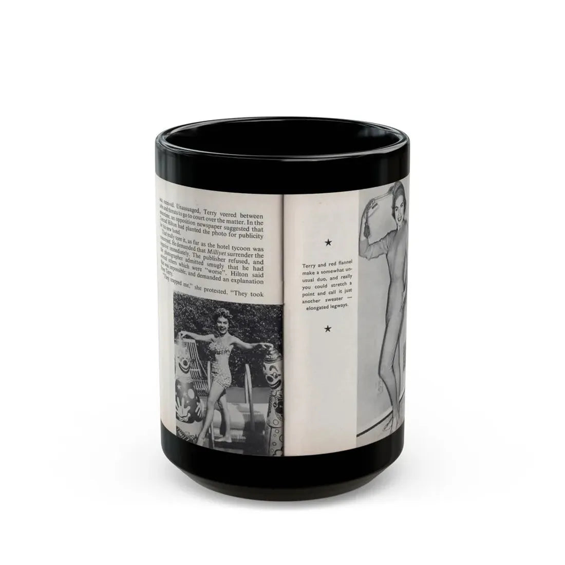 Terry Moore #461 - 66 PHOTOGRAPHS OF Terry MOORE U.K. Pocket Mag. Pages 52 & 53 (Vintage Female Icon) Black Coffee Mug 15oz - Go Mug Yourself