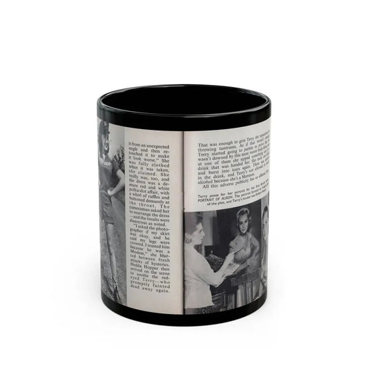 Terry Moore #462 - 66 PHOTOGRAPHS OF Terry MOORE U.K. Pocket Mag. Pages 54 & 55 (Vintage Female Icon) Black Coffee Mug 11oz - Go Mug Yourself