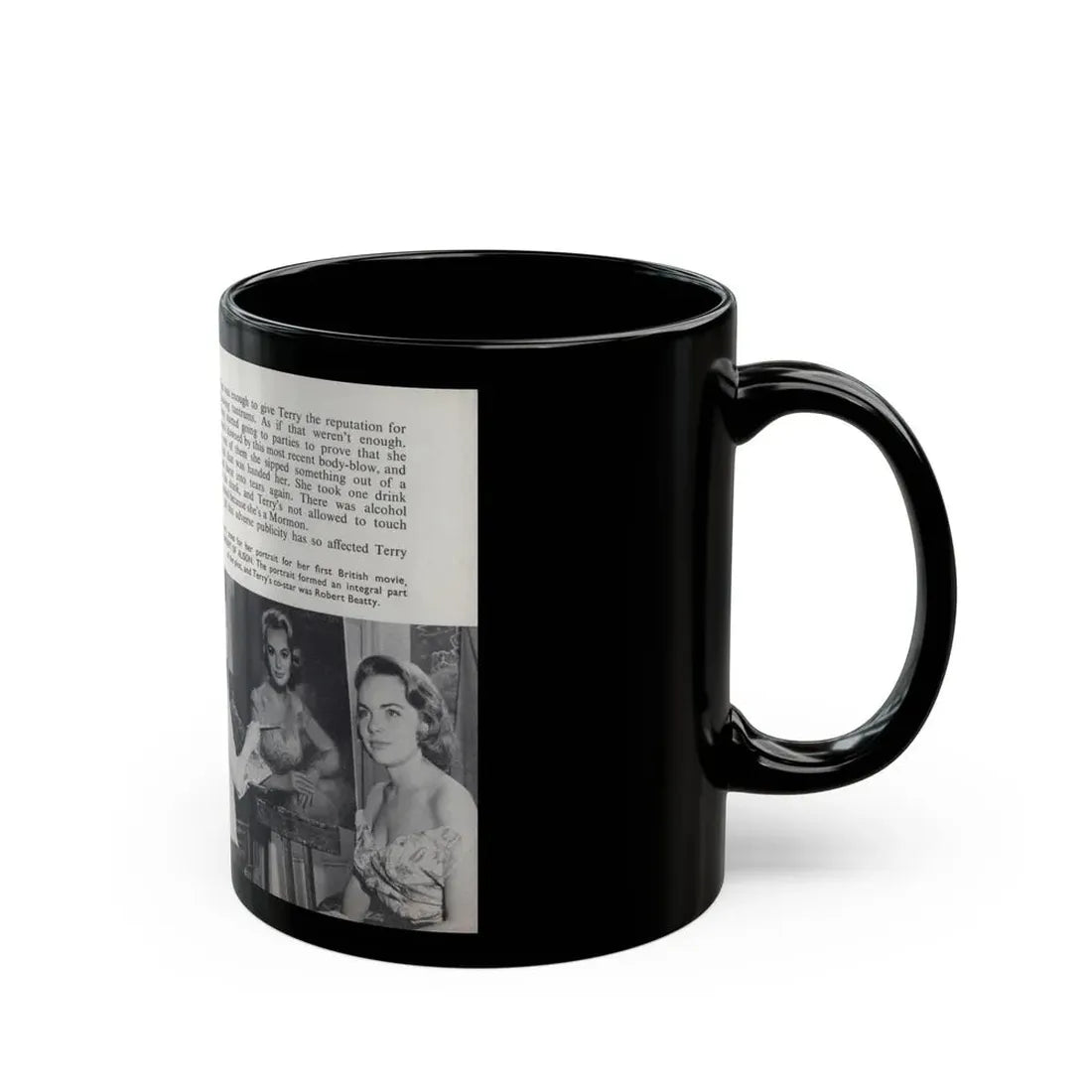 Terry Moore #462 - 66 PHOTOGRAPHS OF Terry MOORE U.K. Pocket Mag. Pages 54 & 55 (Vintage Female Icon) Black Coffee Mug - Go Mug Yourself