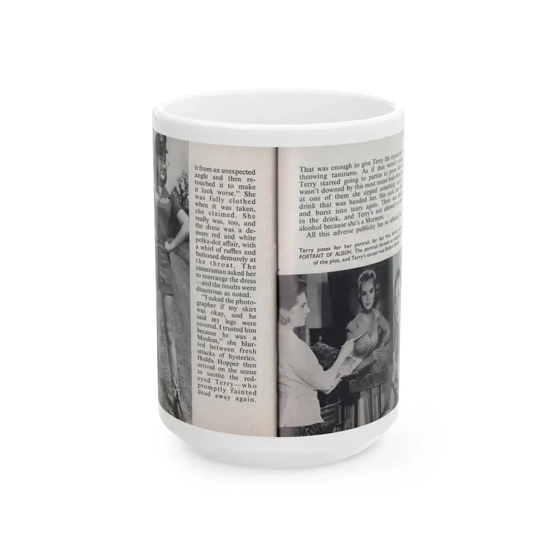 Terry Moore #462 - 66 PHOTOGRAPHS OF Terry MOORE U.K. Pocket Mag. Pages 54 & 55 (Vintage Female Icon) White Coffee Mug 15oz - Go Mug Yourself