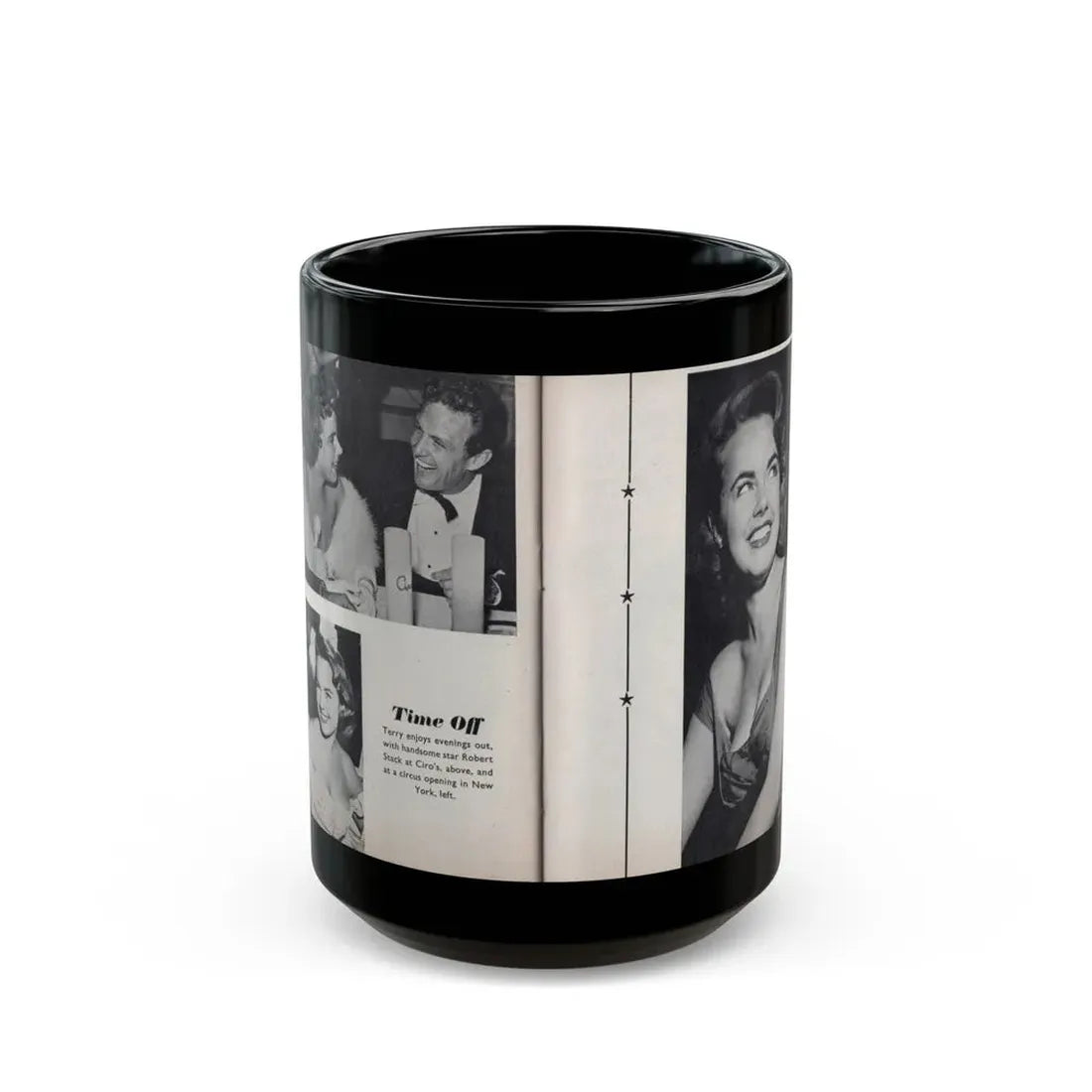 Terry Moore #463 - 66 PHOTOGRAPHS OF Terry MOORE U.K. Pocket Mag. Pages 56 & 57 (Vintage Female Icon) Black Coffee Mug 15oz - Go Mug Yourself