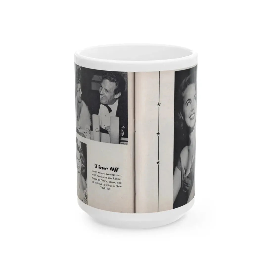 Terry Moore #463 - 66 PHOTOGRAPHS OF Terry MOORE U.K. Pocket Mag. Pages 56 & 57 (Vintage Female Icon) White Coffee Mug 15oz - Go Mug Yourself