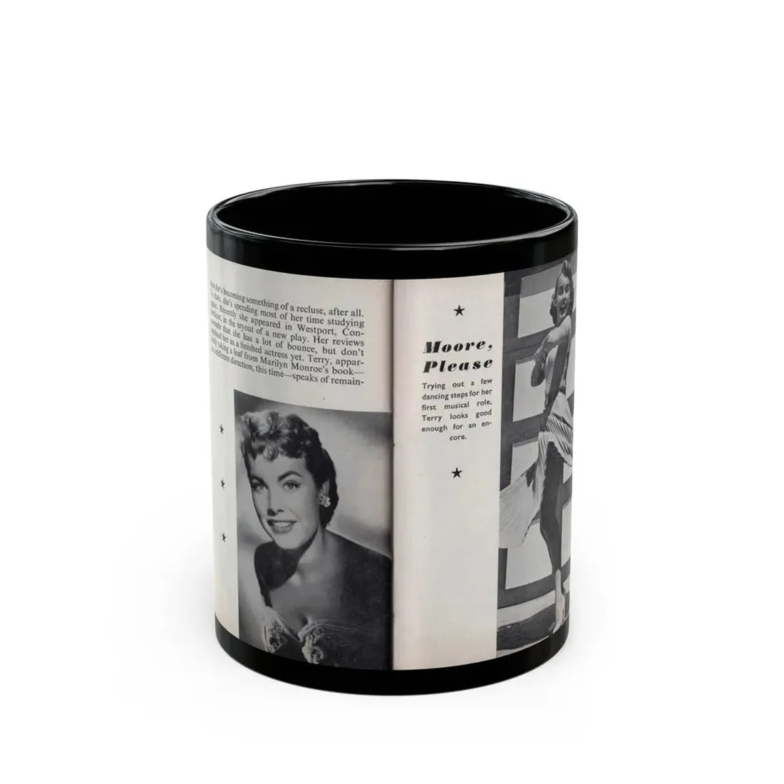 Terry Moore #464 - 66 PHOTOGRAPHS OF Terry MOORE U.K. Pocket Mag. Pages 58 & 59 (Vintage Female Icon) Black Coffee Mug 11oz - Go Mug Yourself