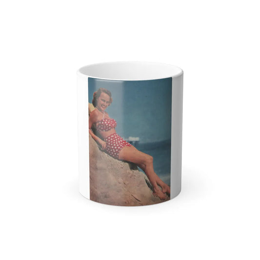 Terry Moore #516 - 4x6 2-Piece Color Full Body Swimsuit Cheesecake Photo from Early 50's (Vintage Female Icons) Color Changing Mug 11oz-11oz-Go Mug Yourself