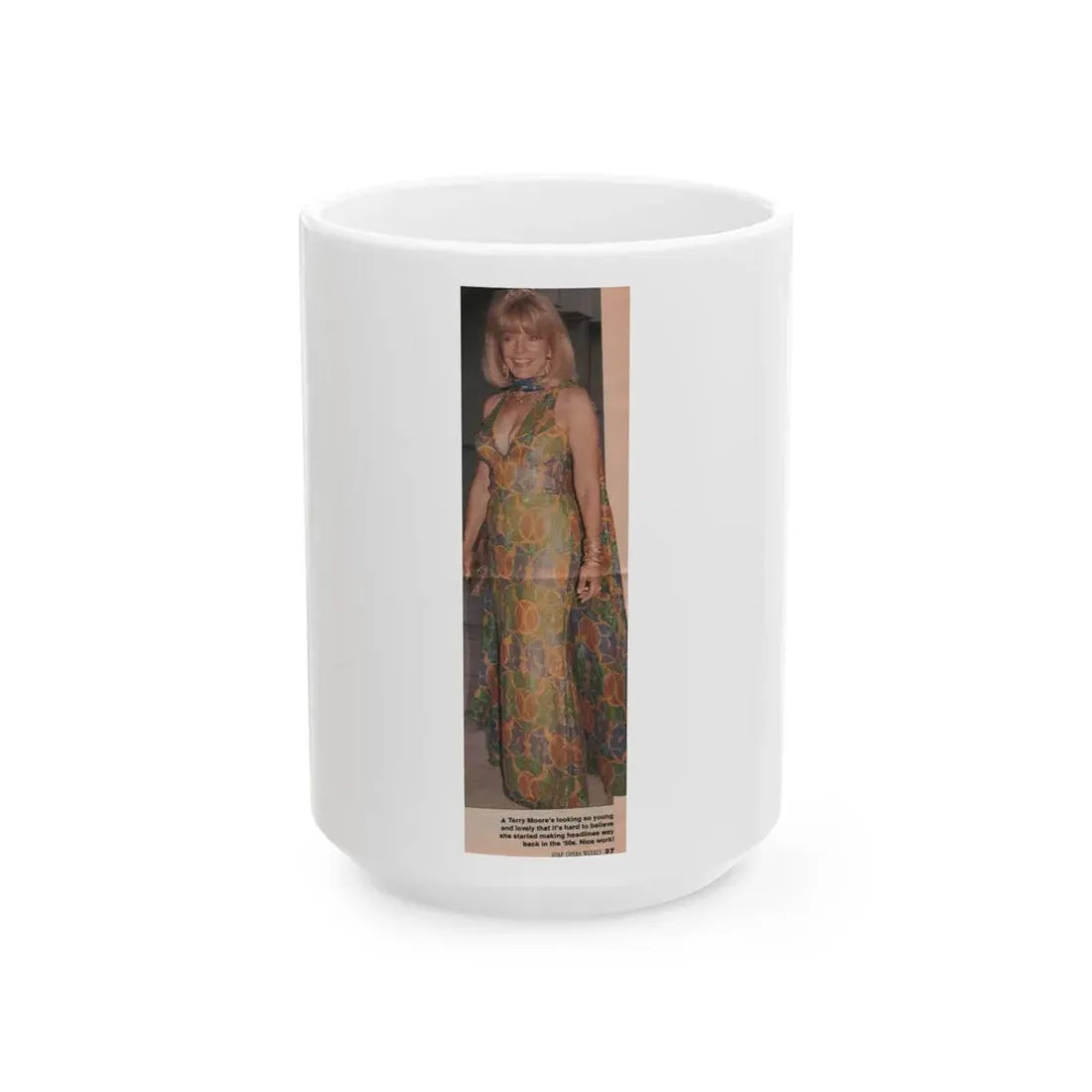 Terry Moore #526 - 3x9.75 Magazine Page Photo Clipping (Vintage Female Icon) White Coffee Mug 15oz - Go Mug Yourself