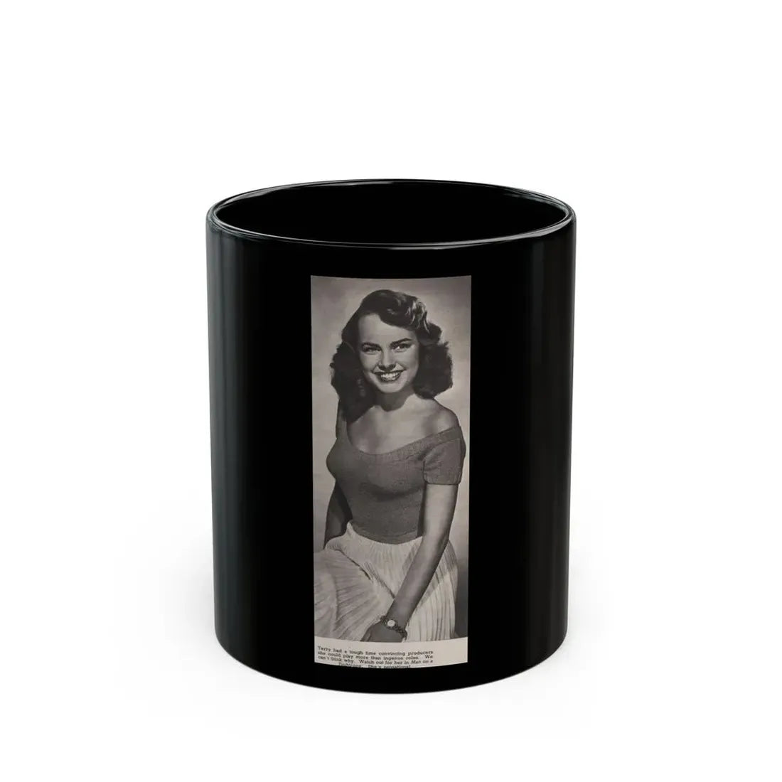 Terry Moore #532 - 3.5x9 Magazine Page Photo Clipping (Vintage Female Icon) Black Coffee Mug 11oz - Go Mug Yourself