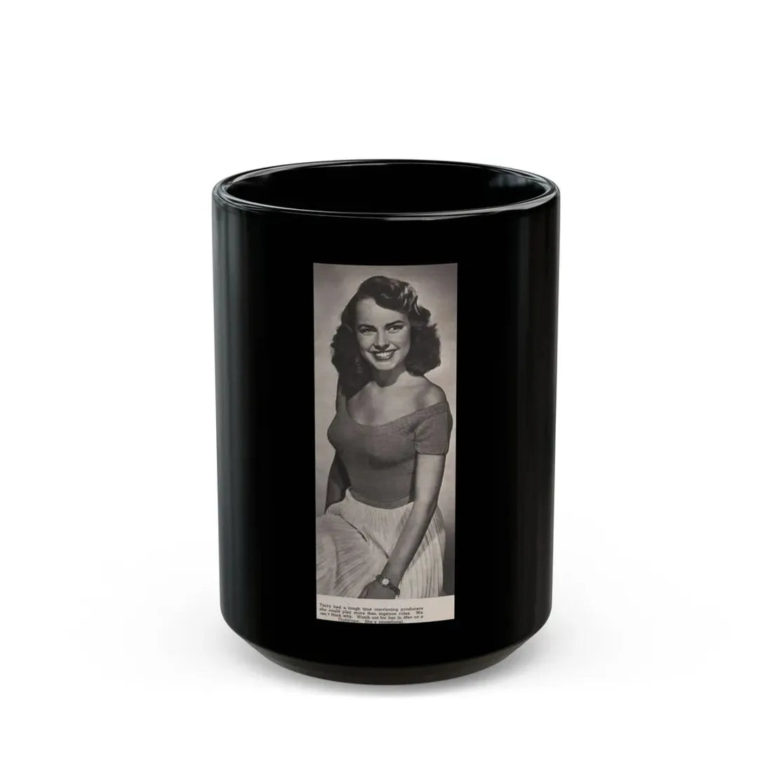Terry Moore #532 - 3.5x9 Magazine Page Photo Clipping (Vintage Female Icon) Black Coffee Mug 15oz - Go Mug Yourself