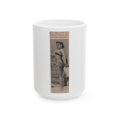 Terry Moore #534 - 1.75x5.75 Magazine Page Photo Clipping (Vintage Female Icon) White Coffee Mug 15oz - Go Mug Yourself