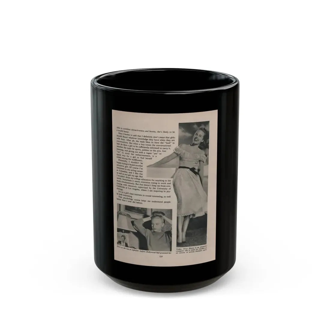 Terry Moore #542 - 7x9.5 Magazine Page Photo Clipping (Vintage Female Icon) Black Coffee Mug 15oz - Go Mug Yourself