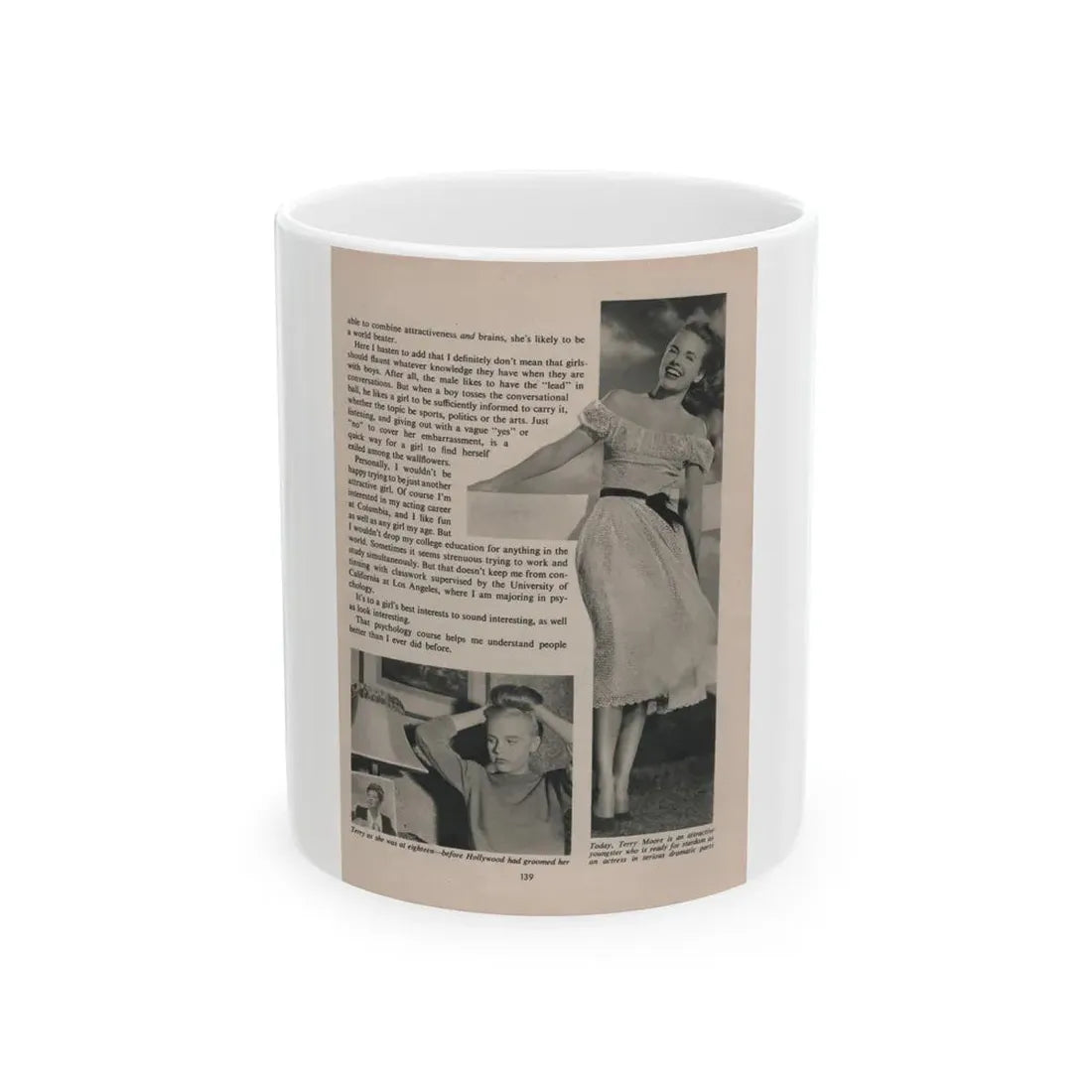 Terry Moore #542 - 7x9.5 Magazine Page Photo Clipping (Vintage Female Icon) White Coffee Mug 11oz - Go Mug Yourself