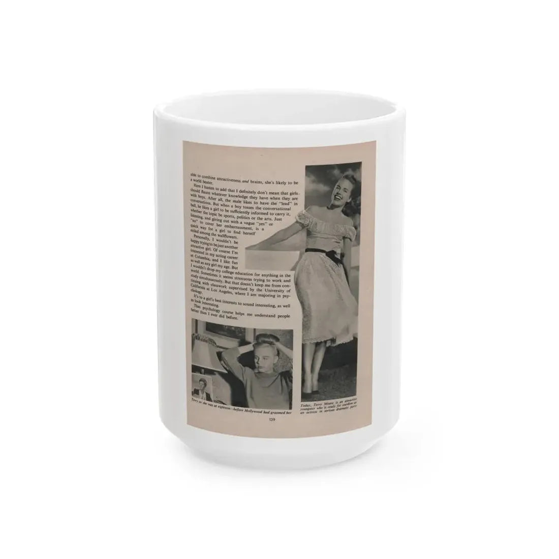 Terry Moore #542 - 7x9.5 Magazine Page Photo Clipping (Vintage Female Icon) White Coffee Mug 15oz - Go Mug Yourself