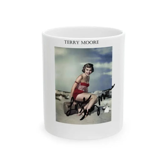 Terry Moore #546 -  3.5x5.5 1-Piece Color Barefoot Swimsuit Cheesecake Photo (Vintage Female Icon) White Coffee Mug 11oz - Go Mug Yourself
