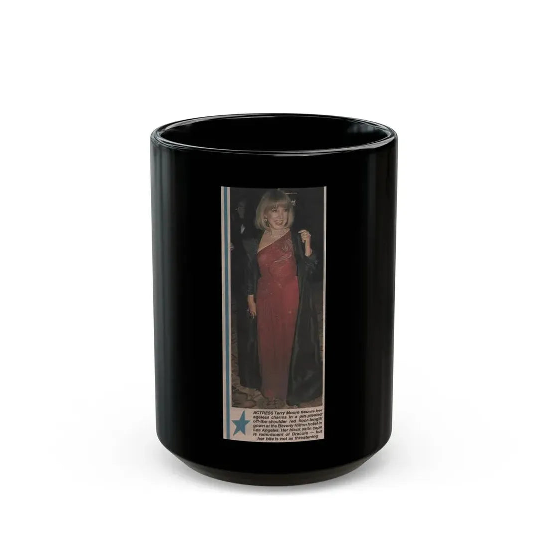 Terry Moore #568 - 2.5x6.5 Magazine Page Photo Clipping Circa 1980's (Vintage Female Icon) Black Coffee Mug - Go Mug Yourself