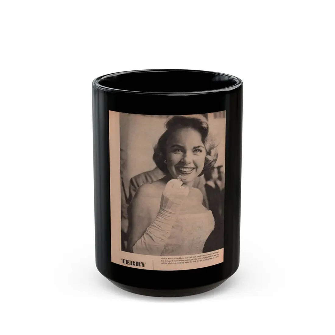 Terry Moore #575 - Magazine Page circa 50's (Vintage Female Icon) Black Coffee Mug 15oz - Go Mug Yourself