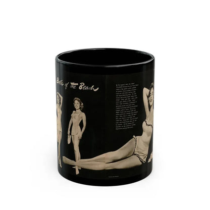 Terry Moore #588 - 10.5x14 Modern Screen '54 Magazine 2 Pages 1 Centerfold B&W Pin-Up plus 2 small ones (Vintage Female Icon) Black Coffee Mug 11oz - Go Mug Yourself