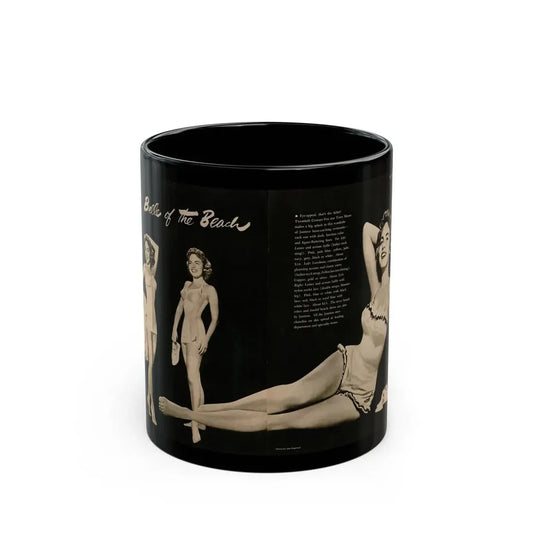 Terry Moore #588 - 10.5x14 Modern Screen '54 Magazine 2 Pages 1 Centerfold B&W Pin-Up plus 2 small ones (Vintage Female Icon) Black Coffee Mug 11oz - Go Mug Yourself