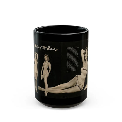 Terry Moore #588 - 10.5x14 Modern Screen '54 Magazine 2 Pages 1 Centerfold B&W Pin-Up plus 2 small ones (Vintage Female Icon) Black Coffee Mug 15oz - Go Mug Yourself