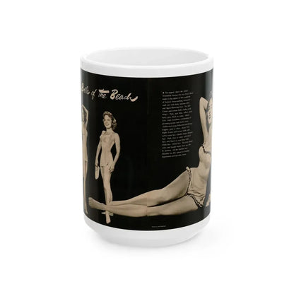 Terry Moore #588 - 10.5x14 Modern Screen '54 Magazine 2 Pages 1 Centerfold B&W Pin-Up plus 2 small ones (Vintage Female Icon) White Coffee Mug 15oz - Go Mug Yourself