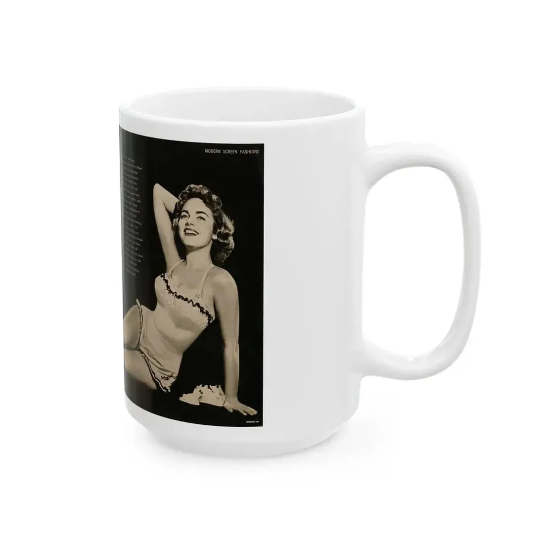 Terry Moore #588 - 10.5x14 Modern Screen '54 Magazine 2 Pages 1 Centerfold B&W Pin-Up plus 2 small ones (Vintage Female Icon) White Coffee Mug - Go Mug Yourself