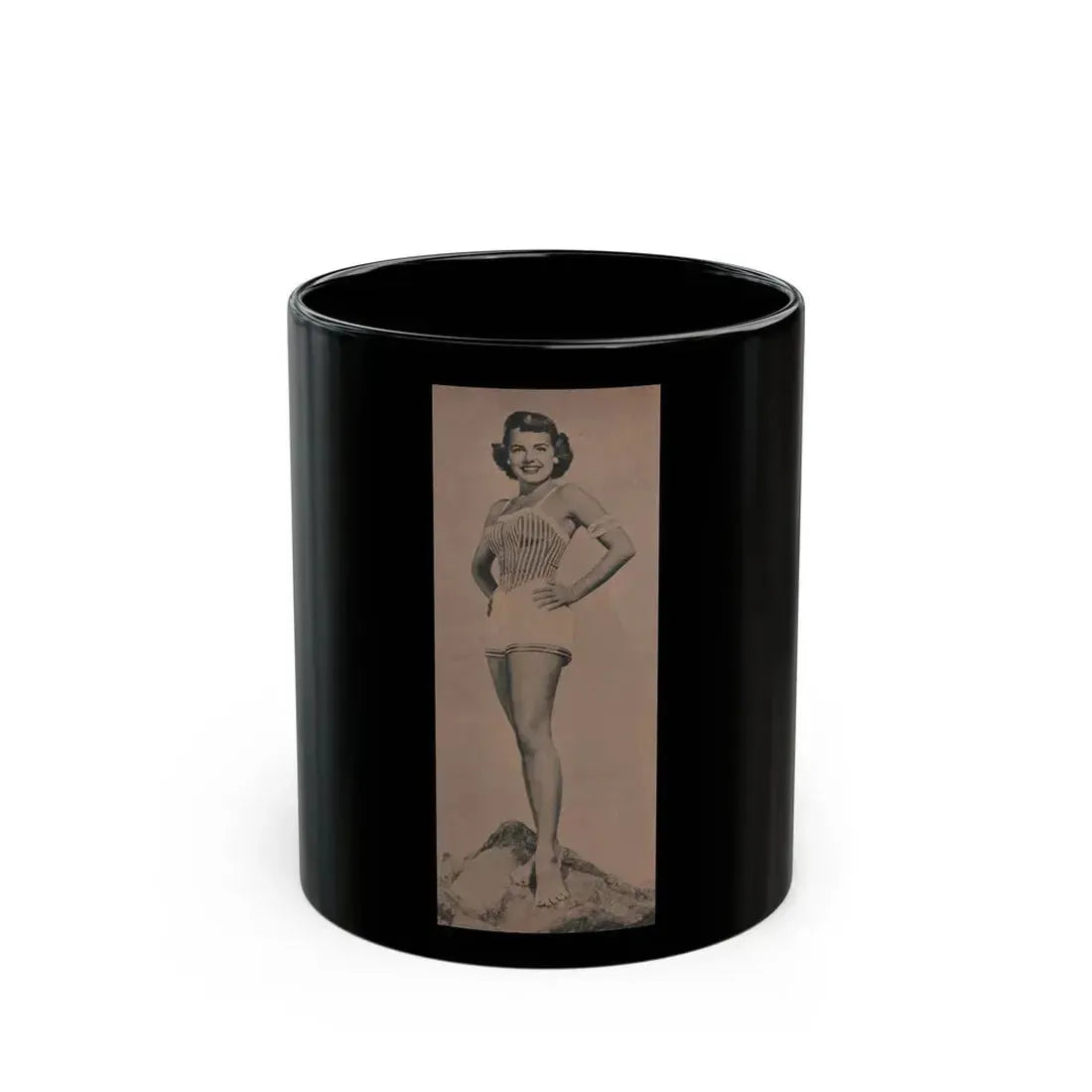 Terry Moore #589 - 4x10 B&W Pin-Up Magazine Page Photo Clipping (Vintage Female Icon) Black Coffee Mug 11oz - Go Mug Yourself