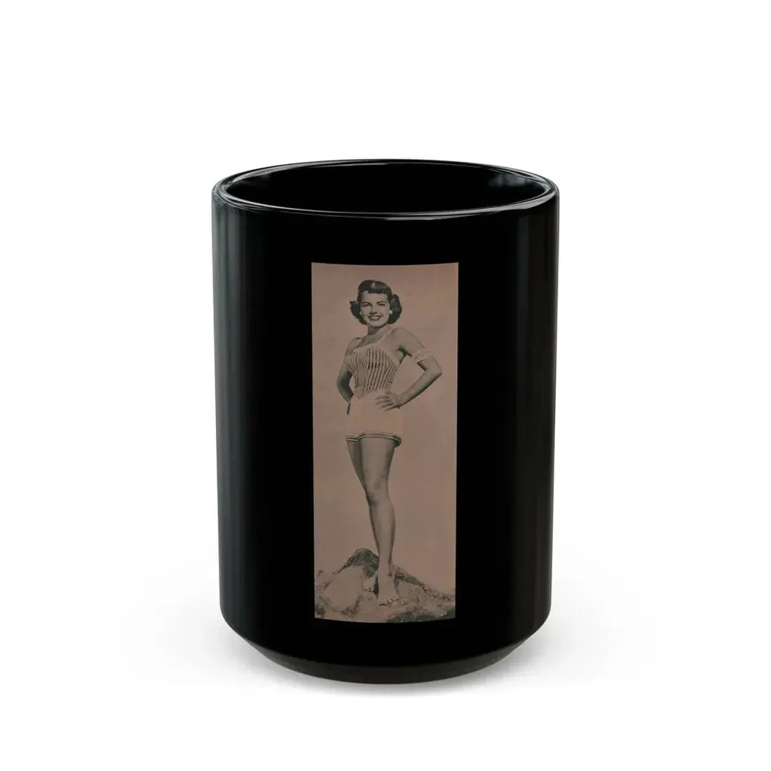 Terry Moore #589 - 4x10 B&W Pin-Up Magazine Page Photo Clipping (Vintage Female Icon) Black Coffee Mug 15oz - Go Mug Yourself