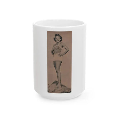 Terry Moore #589 - 4x10 B&W Pin-Up Magazine Page Photo Clipping (Vintage Female Icon) White Coffee Mug 15oz - Go Mug Yourself