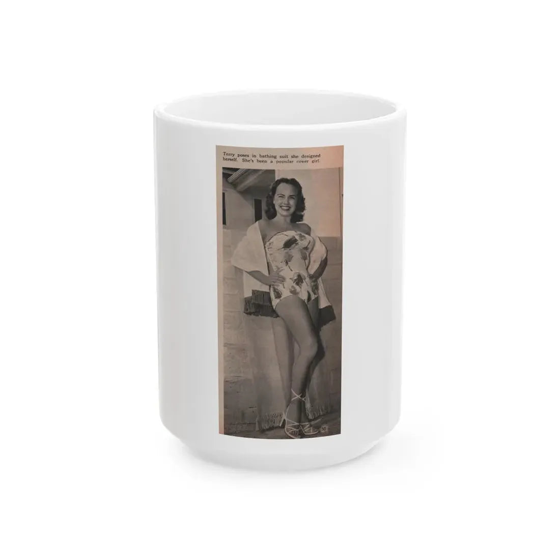 Terry Moore #593 - 3x7 Magazine Page Photo Clipping (Vintage Female Icon) White Coffee Mug 15oz - Go Mug Yourself