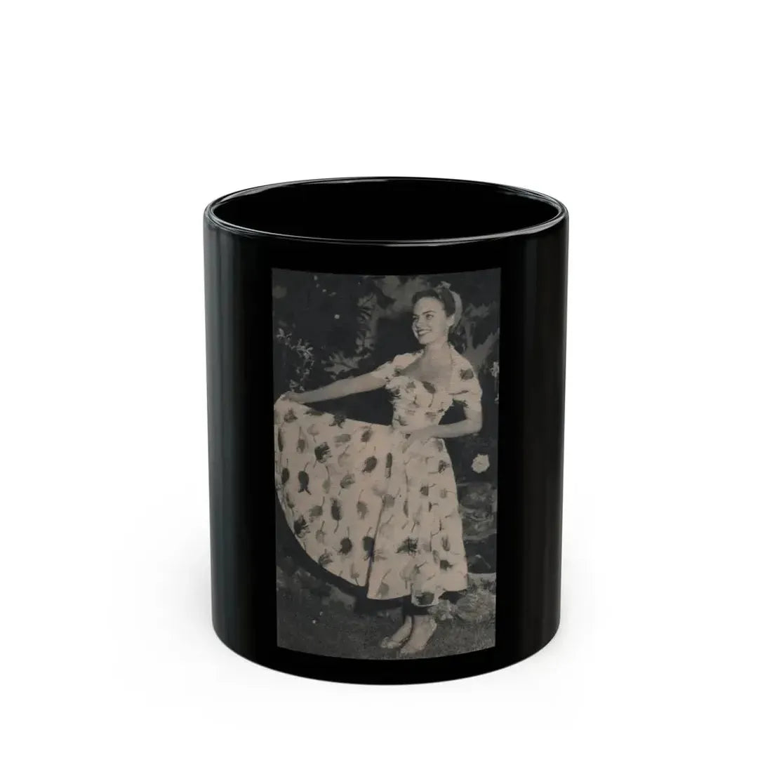 Terry Moore #635 - Magazine Page 1 Cropped B&W Photo (Vintage Female Icon) Black Coffee Mug 11oz - Go Mug Yourself