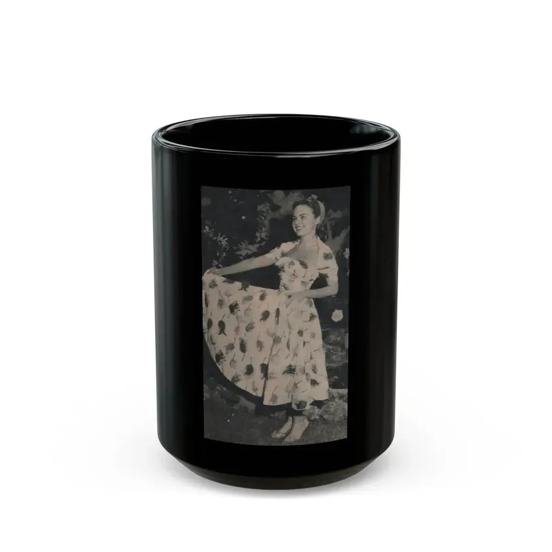 Terry Moore #635 - Magazine Page 1 Cropped B&W Photo (Vintage Female Icon) Black Coffee Mug 15oz - Go Mug Yourself