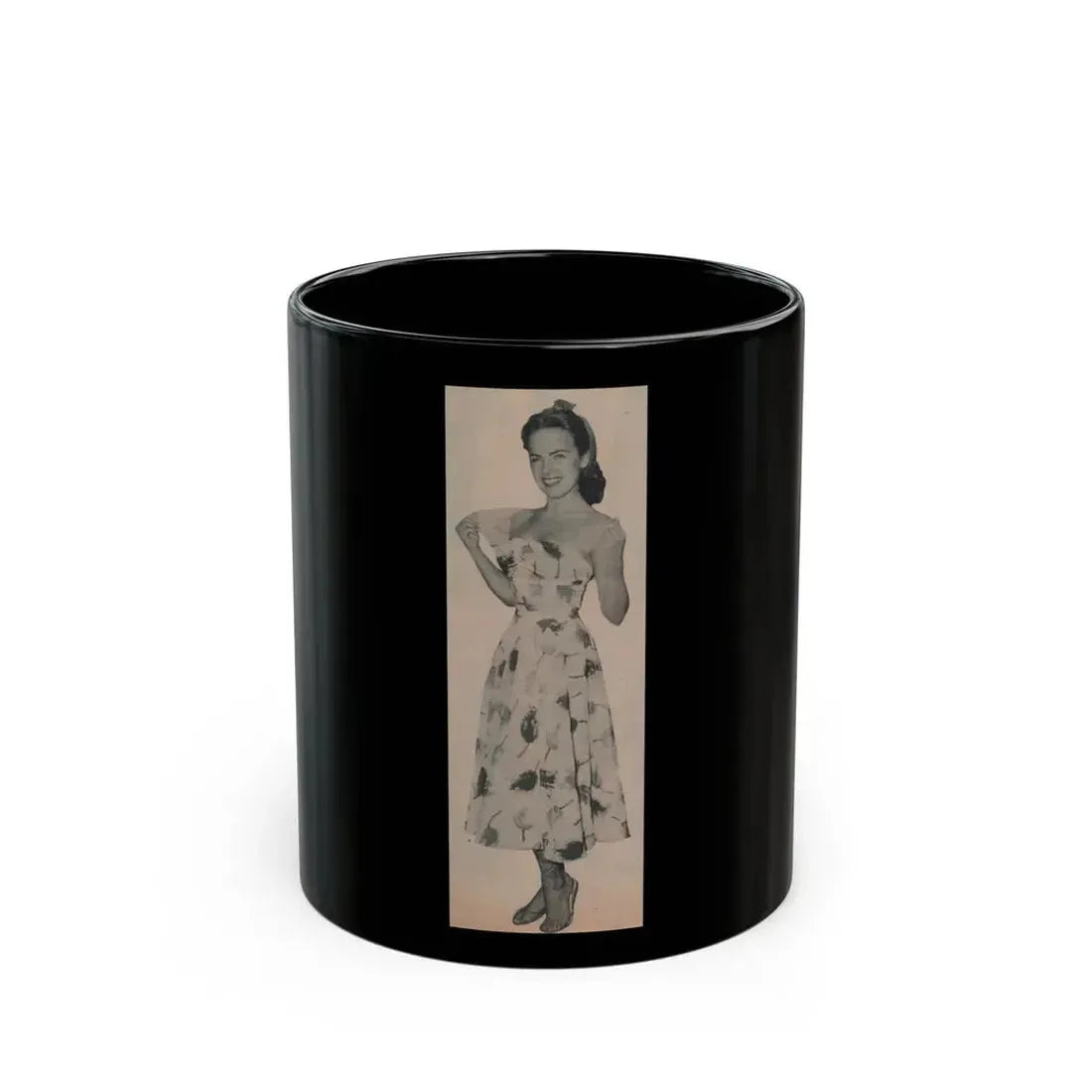 Terry Moore #636 - Magazine Page 1 Cropped B&W Photo (Vintage Female Icon) Black Coffee Mug 11oz - Go Mug Yourself