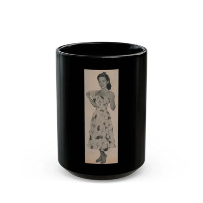 Terry Moore #636 - Magazine Page 1 Cropped B&W Photo (Vintage Female Icon) Black Coffee Mug 15oz - Go Mug Yourself