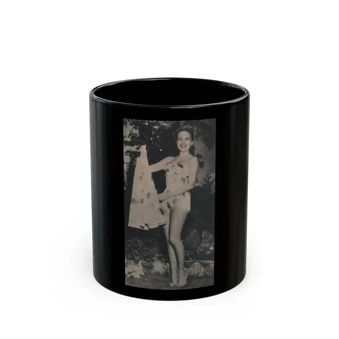 Terry Moore #637 - Magazine Page 1 Cropped B&W Photo (Vintage Female Icon) Black Coffee Mug 11oz - Go Mug Yourself