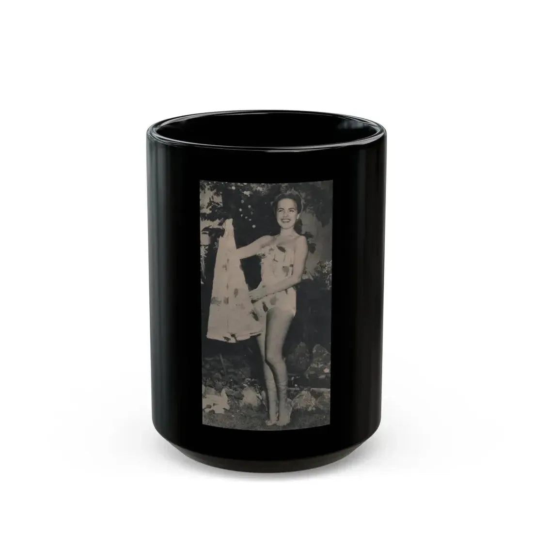 Terry Moore #637 - Magazine Page 1 Cropped B&W Photo (Vintage Female Icon) Black Coffee Mug 15oz - Go Mug Yourself