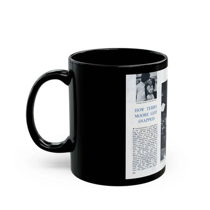 Terry Moore #642 [Pages 144 & 145] Pages 1 & 2 of 6+2 B&W Photos, Headline, Article & Captions from Pageant Digest Mag. July '55 (Vintage Female Icon) Black Coffee Mug - Go Mug Yourself