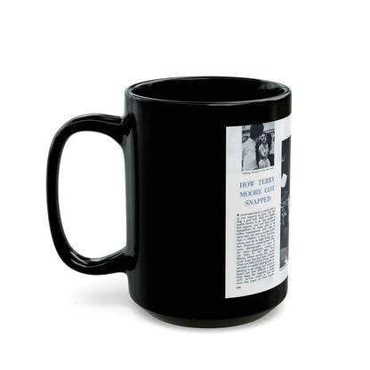 Terry Moore #642 [Pages 144 & 145] Pages 1 & 2 of 6+2 B&W Photos, Headline, Article & Captions from Pageant Digest Mag. July '55 (Vintage Female Icon) Black Coffee Mug - Go Mug Yourself