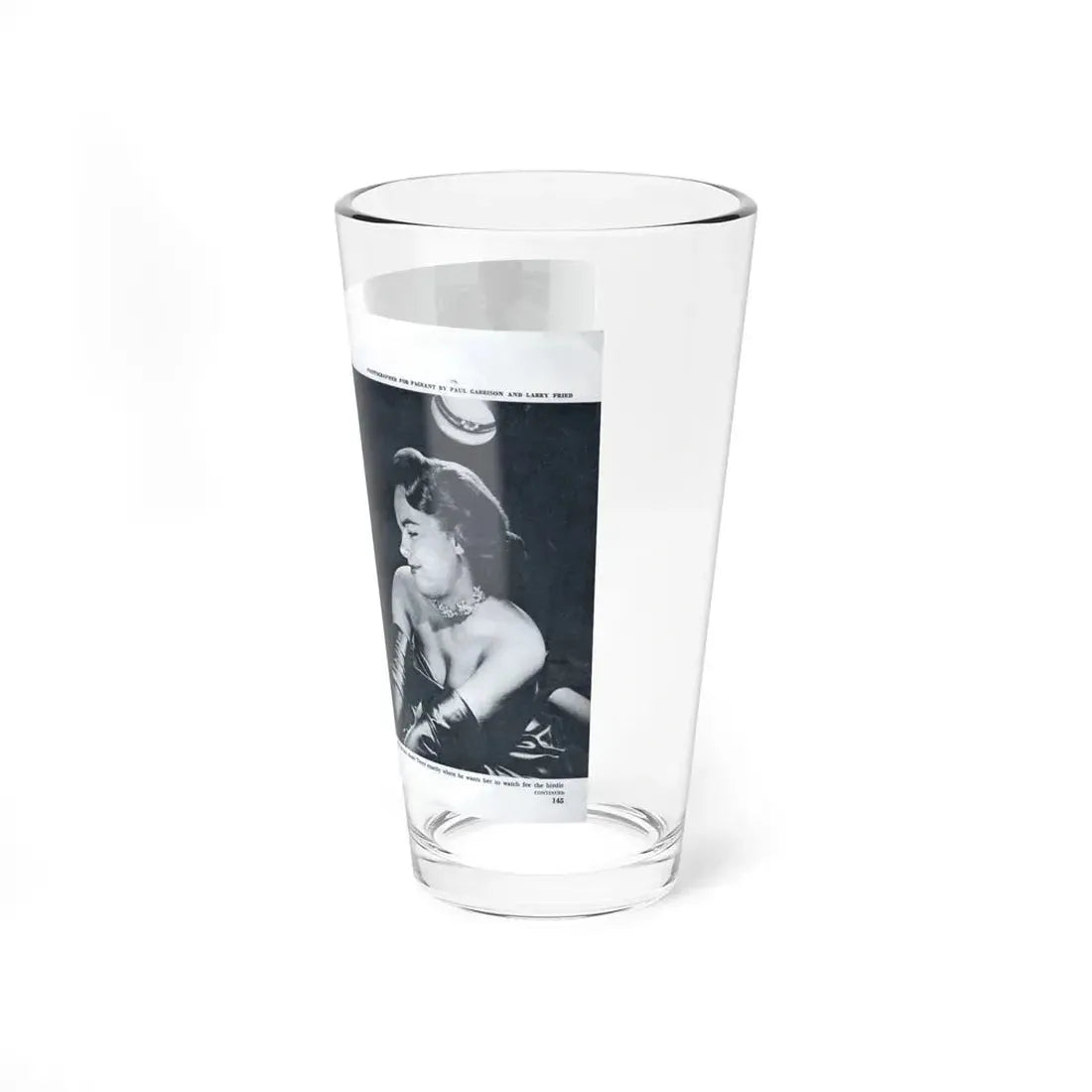 Terry Moore #642 [Pages 144 & 145] Pages 1 & 2 of 6+2 B&W Photos, Headline, Article & Captions from Pageant Digest Mag. July '55 (Vintage Female Icon) Pint Glass 16oz - Go Mug Yourself