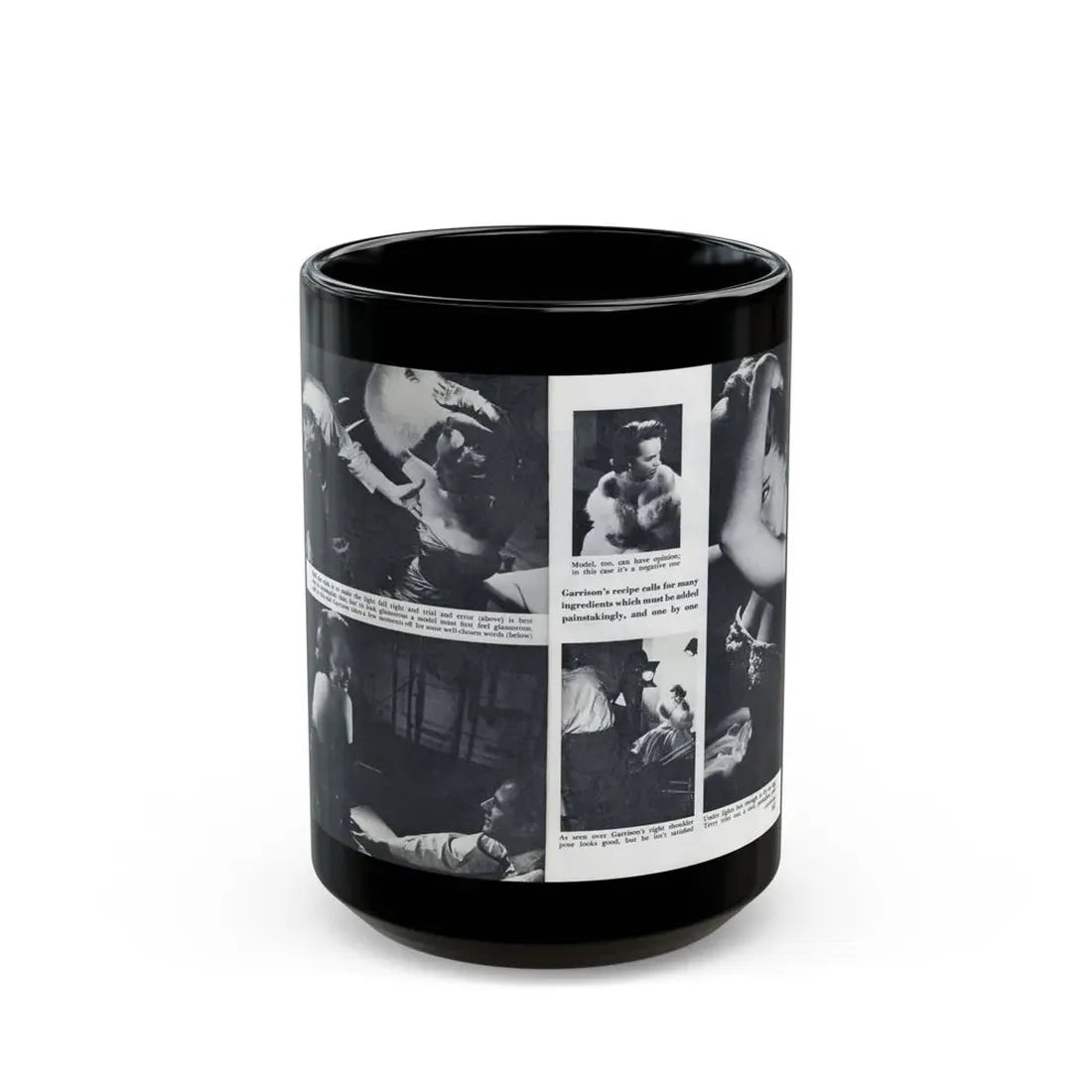 Terry Moore #643 [Pages 146 & 147] Pages 3 & 4 of 6+5 B&W Photos & Captions from Pageant Digest Mag. July '55 (Vintage Female Icon) Black Coffee Mug 15oz - Go Mug Yourself