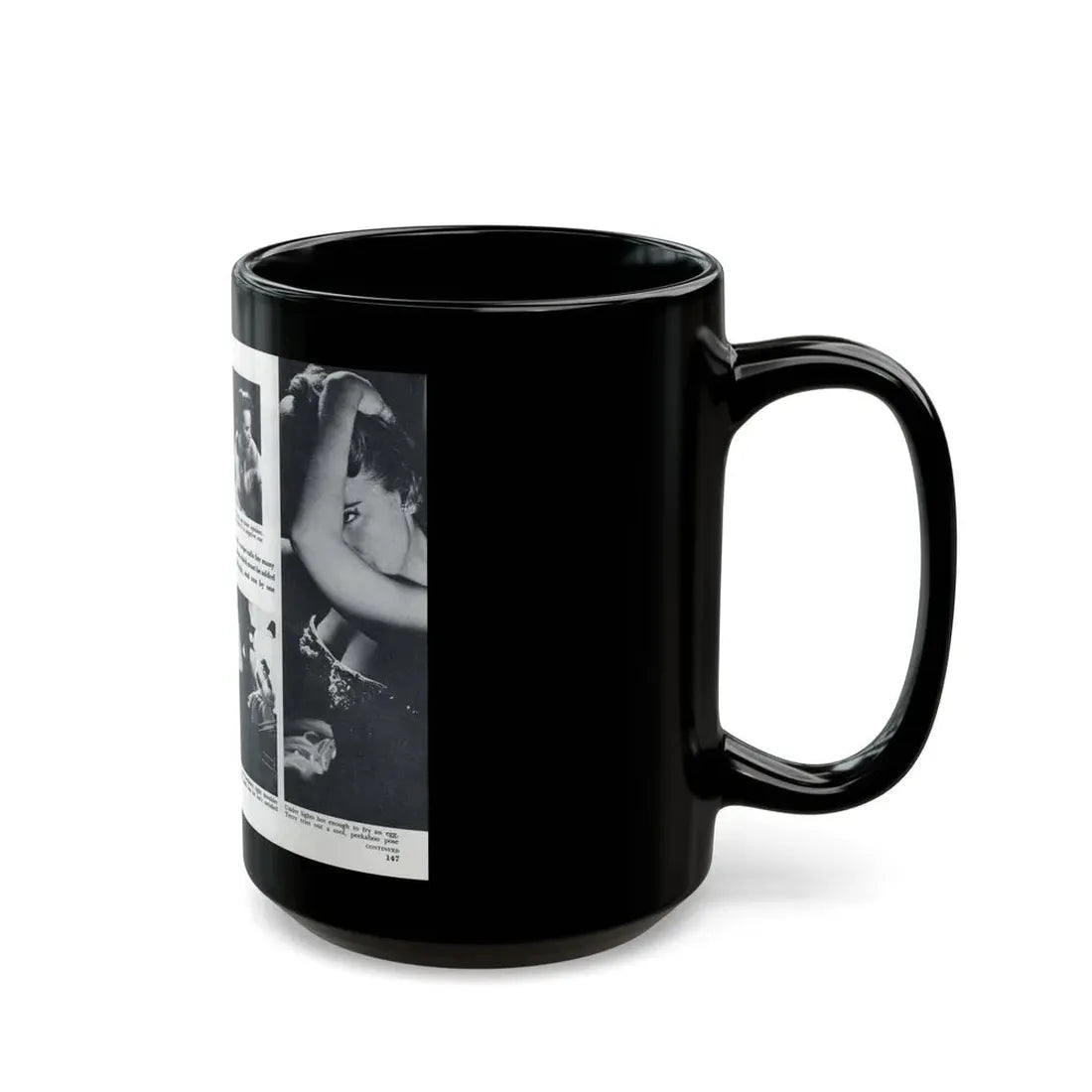 Terry Moore #643 [Pages 146 & 147] Pages 3 & 4 of 6+5 B&W Photos & Captions from Pageant Digest Mag. July '55 (Vintage Female Icon) Black Coffee Mug - Go Mug Yourself