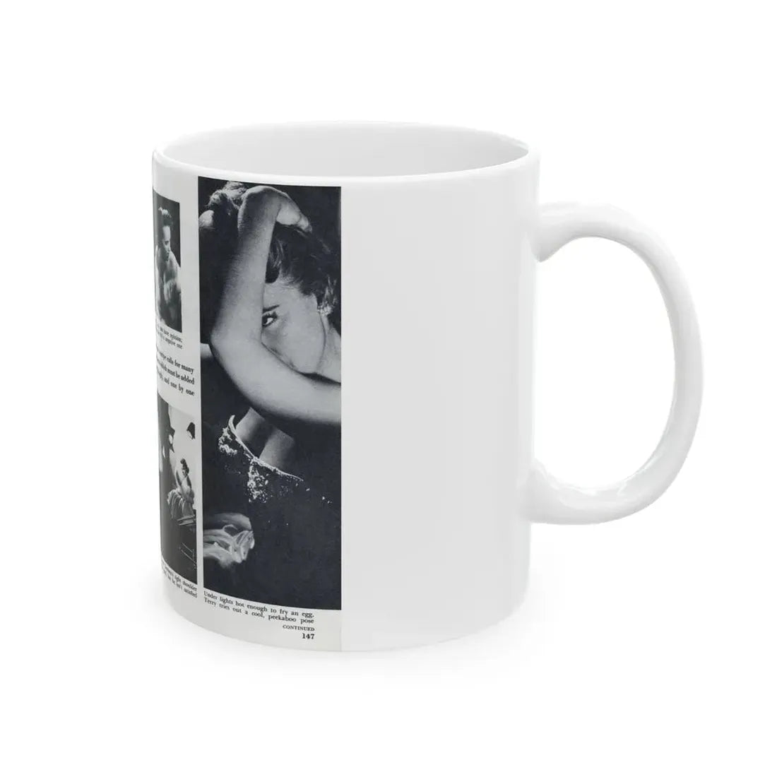 Terry Moore #643 [Pages 146 & 147] Pages 3 & 4 of 6+5 B&W Photos & Captions from Pageant Digest Mag. July '55 (Vintage Female Icon) White Coffee Mug - Go Mug Yourself