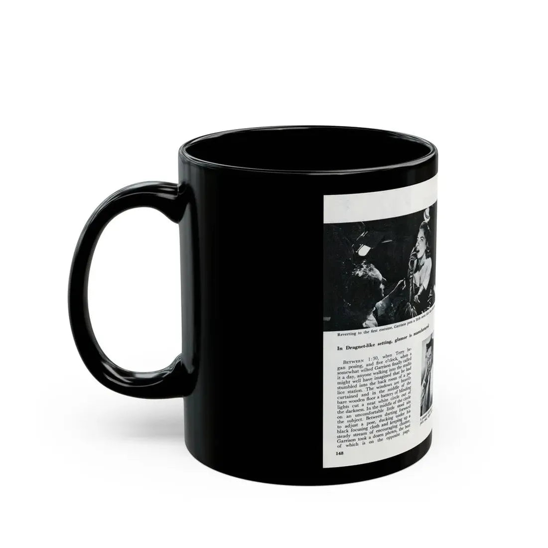 Terry Moore #644 [Pages 148 & 149] Pages 5 & 6 of 6+3 B&W Photos, Brief Paragraph & Captions from Pageant Digest Mag. July '55 (Vintage Female Icon) Black Coffee Mug - Go Mug Yourself
